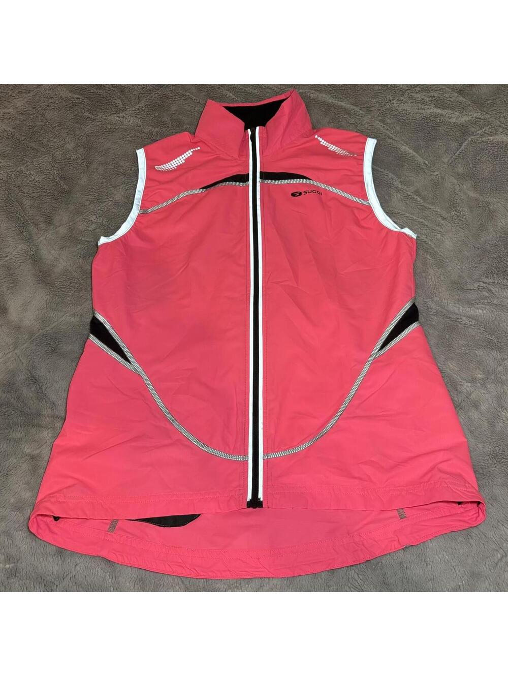 Sugoi Hot Pink Zip Front Cycling Jersey Top Women's Medium Reflective Trim